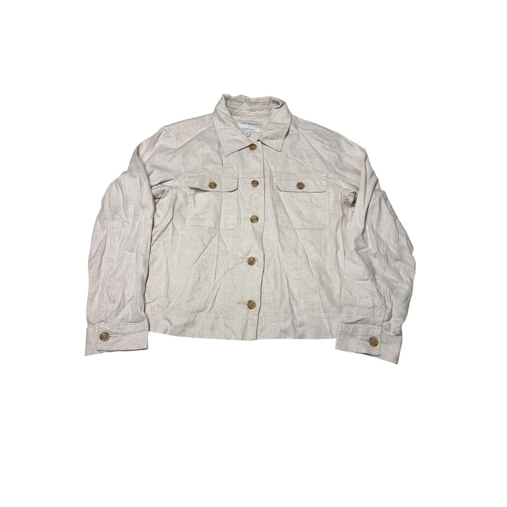 Lucky Brand Linen Blend Utility Jacket Beige Button Down Shirt Jacket Womens S‎